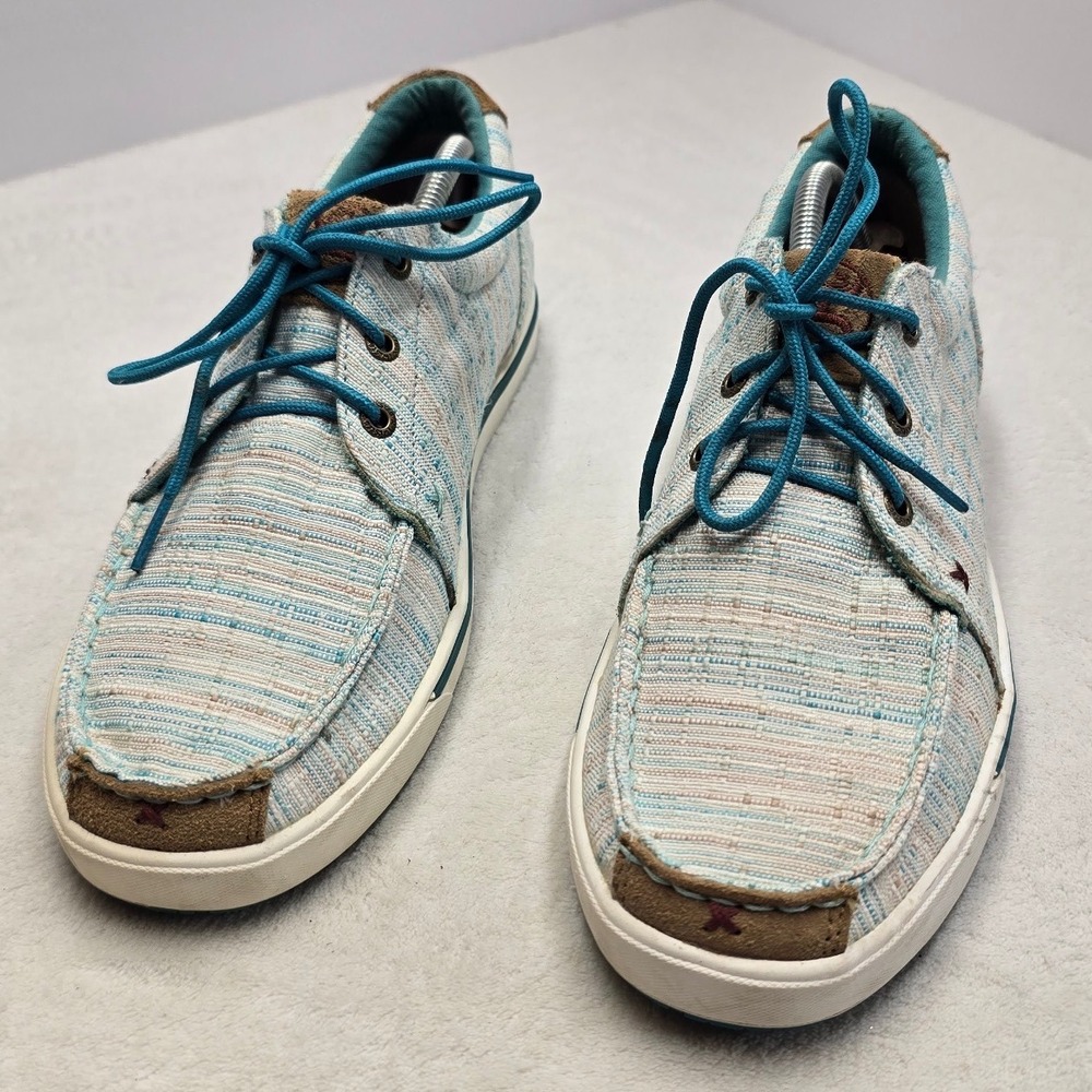 Twisted X Kicks Loafer Blue White Striped Textile Moc Toe Shoes Womens 9.5 Y2K